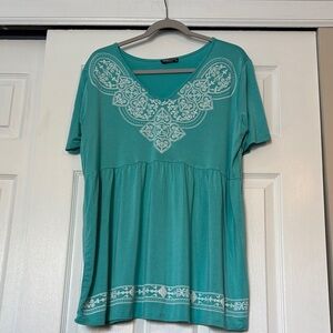 HEIMISH USA Teal Blouse with White Embroidery